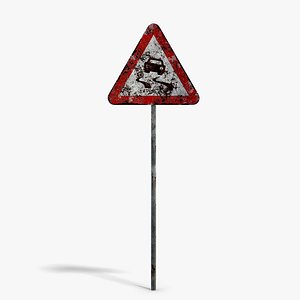 Damaged Slippery Road Sign