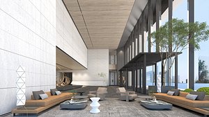 3D Modern simple office hotel Apartment lobby Leisure activity reception area