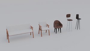 3D model Low-poly Chairs - 5 pack