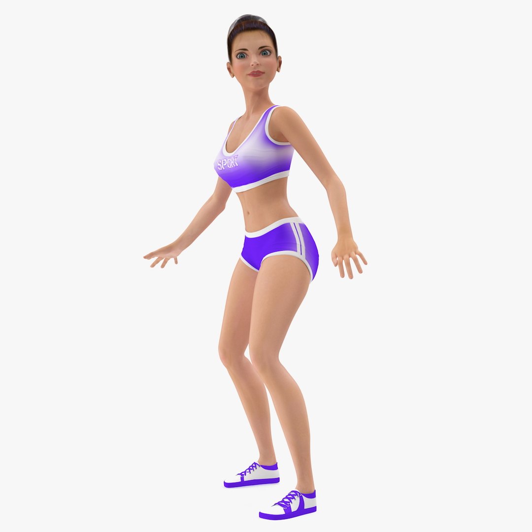Cartoon Woman Sportive Clothes Rigged for Maya 3D model preview