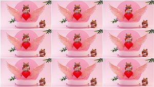 3D Owl Q Edition Owl Wings Eagle Wings Angel Wings C4D cartoon pink fresh owl IP image effect model
