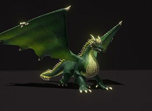 Realistic Green Dragon Animated  Low-poly