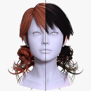 Casual Twin Ponytails Hairstyle - Realistic 3D Hair 3D model