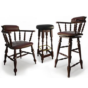 wooden bar furniture seats 3D model