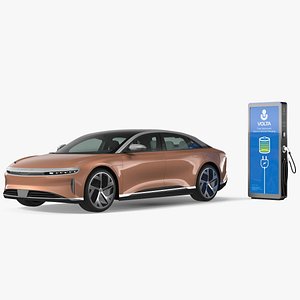 3D model Electric Car Charging Station and Lucid Air 2021