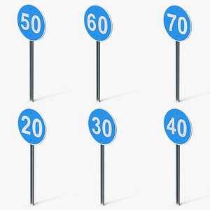 3D Minimum Speed Road Sign Poles Collection model