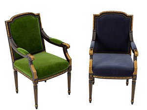 3D Classic Louis XVI Style Gilded Ornate Armchairs Set model