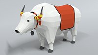 Low Poly Cartoon White Yak 