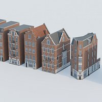 Netherlands Dutch Style Traditional Brick Row Houses low-poly 3d low-poly 3d model