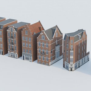 Netherlands Dutch Style Traditional Brick Row Houses low-poly 3d low-poly 3d model