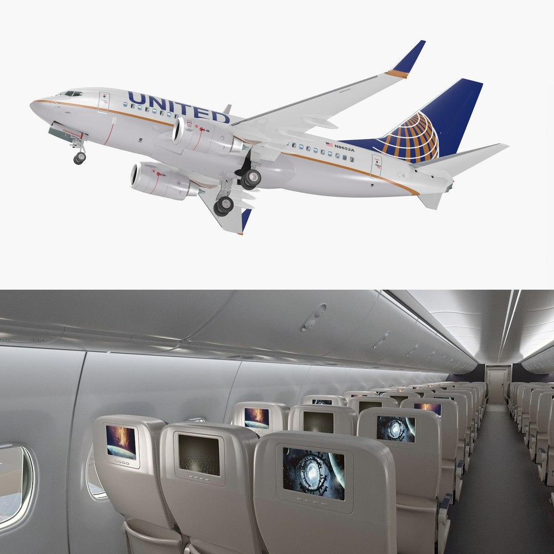 Boeing 737-600 with Interior United Airlines Rigged 3D model preview