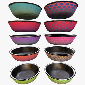 3D Bowl Pet Food Cats Dogs 10 Colors Set model