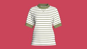 3D Girls Olive Stripe Mock-Neck Tee model