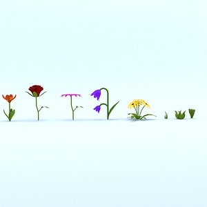 Low Poly Cartoon Flowers Pack