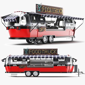 Detailed Airstream Food Truck Red