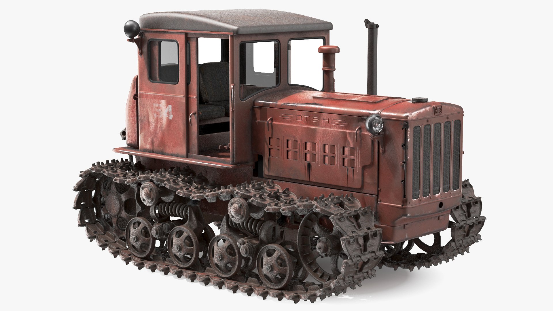 Old Rusty Soviet Crawler Tractor DT54 Rigged 3D model preview