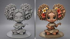 Chibi Ukulele Player 3D Print Ready Cute Anime Musician Miniature Character  STL OBJ FBX Watertight 3D model