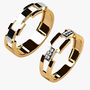 3D Fashion Wedding Gold Rings model