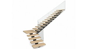 Modern Floating Staircase with Glass Railing 3D