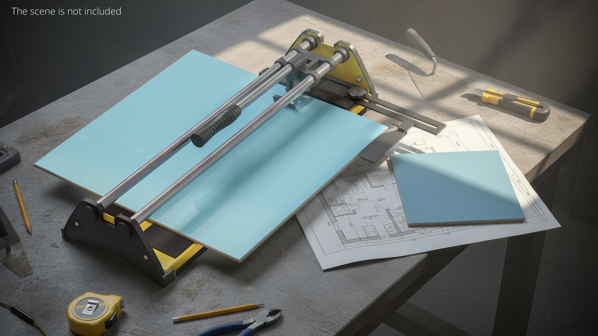 3D Tile Cutter With Blue Ceramic Tile Model - TurboSquid 2497282
