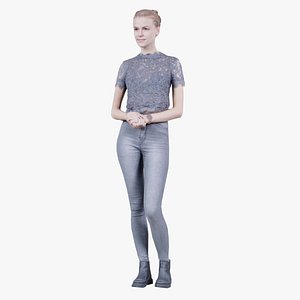 Grey Outfit Woman Casual Pose Remastered model