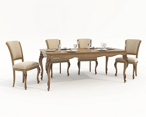 3D European style Dining Table and Chairs 15 model