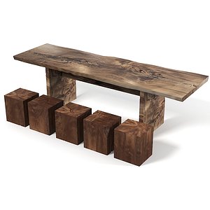 Hudson Furniture Rustic Teak Wood Dining table and  cube chair