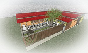 3D restaurant outdoor semi indoor