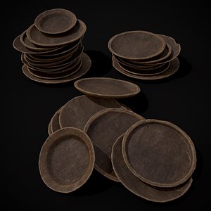 3D Rustic Wooden Plate Stacks