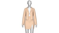 Girls Notch-Lapel Blazer With Front Slit Skirt