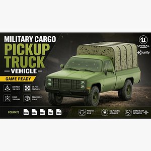 3D Military Cargo Pickup Truck Vehicle Military Army Game Ready