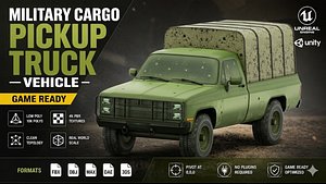3D Military Cargo Pickup Truck Vehicle Military Army Game Ready