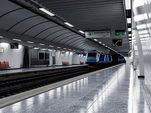 Modern Subway Metro Station and Tunnel Interior Scene 3D