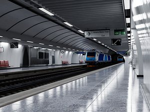 Modern Subway Metro Station and Tunnel Interior Scene