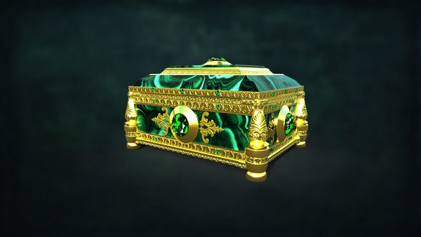 Malachite antique box in gold PBR low-poly 3D model 3D model