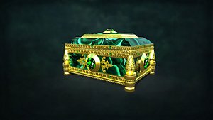 Malachite antique box in gold PBR low-poly 3D model