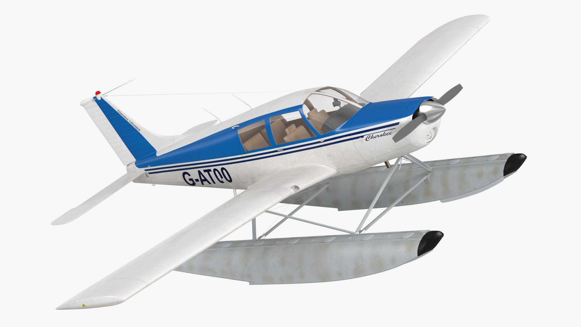 Personal Seaplane Aircraft Piper PA-28 Cherokee Rigged 3D model preview