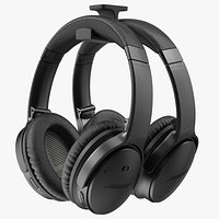 Black Bose Quiet Comfort Headphones on Under-Desk Holder