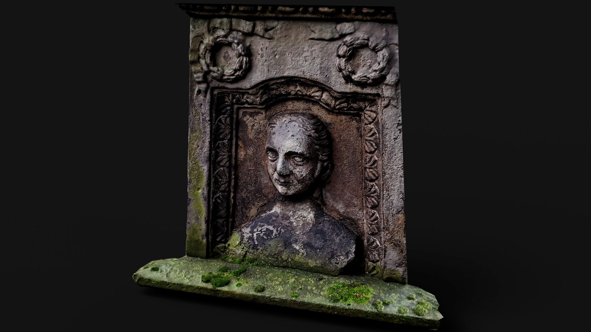 ancient stone mossy relief 3 front scan PBR photogrammetry 3D model https://p.turbosquid.com/ts-thumb/xj/fplIrX/69/preview2/jpg/1765490335/1920x1080/fit_q87/54e9da57bbe0e080c57309e75bcb0d8242f1d97a/preview2.jpg