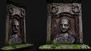 ancient stone mossy relief 3 front scan PBR photogrammetry 3D model
