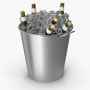 Metal Bucket With Beer Bottles 3D model