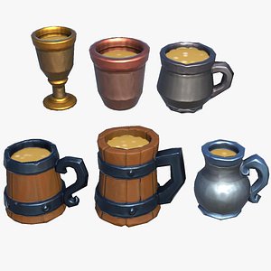 Stylized Fantasy RPG Mugs Tankards Cups Goblets Glass 3D model