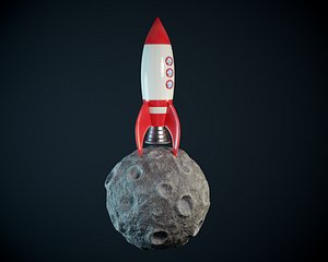 3d model pbr moon cartoon rocket