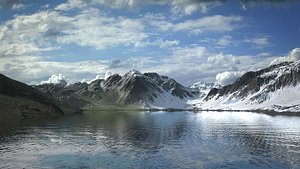 Mountain Lake with Summer and Winter Textures