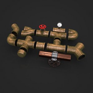 brass pipe connectors copper 3D model