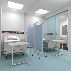 Sanfine Double Patient Room With Hospital Beds Blue Floor 3D model