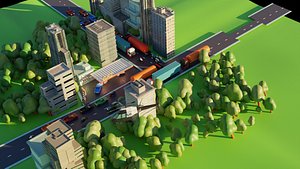 low poly town 3D model