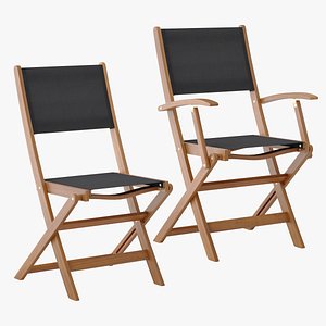 3D model Indoor Outdoor Folding Acacia Wood Patio Bistro Chairs