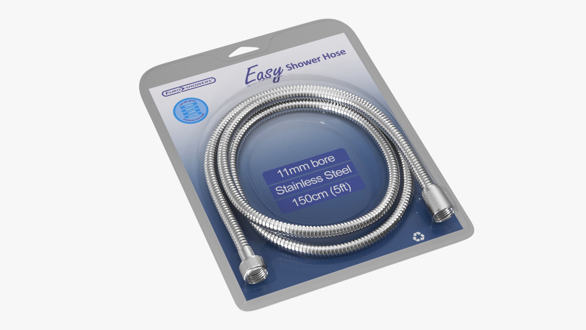 Shower Hose Packed Chrome 3D model preview