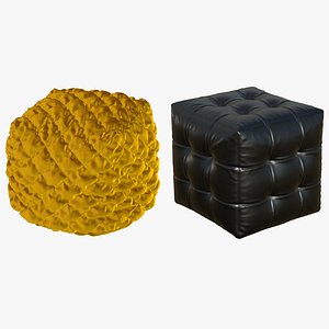 Pouf Chesterfield Marron Leather And Velvet